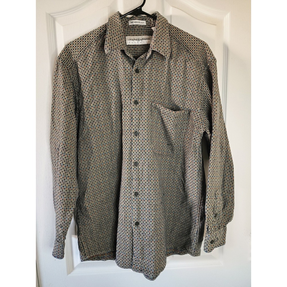 Jhane Barnes Mens Button Down Shirt Large Multi Geometric Woven Japan JBF9-3015